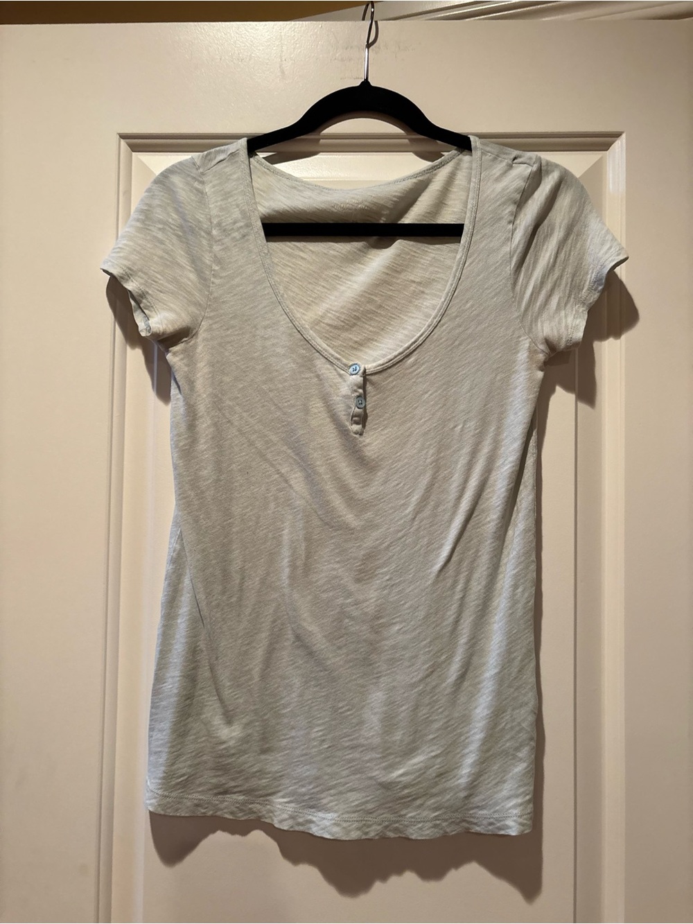 J. Crew Light Sage Scoop Neck Short Sleeve Tee with Henley Buttons